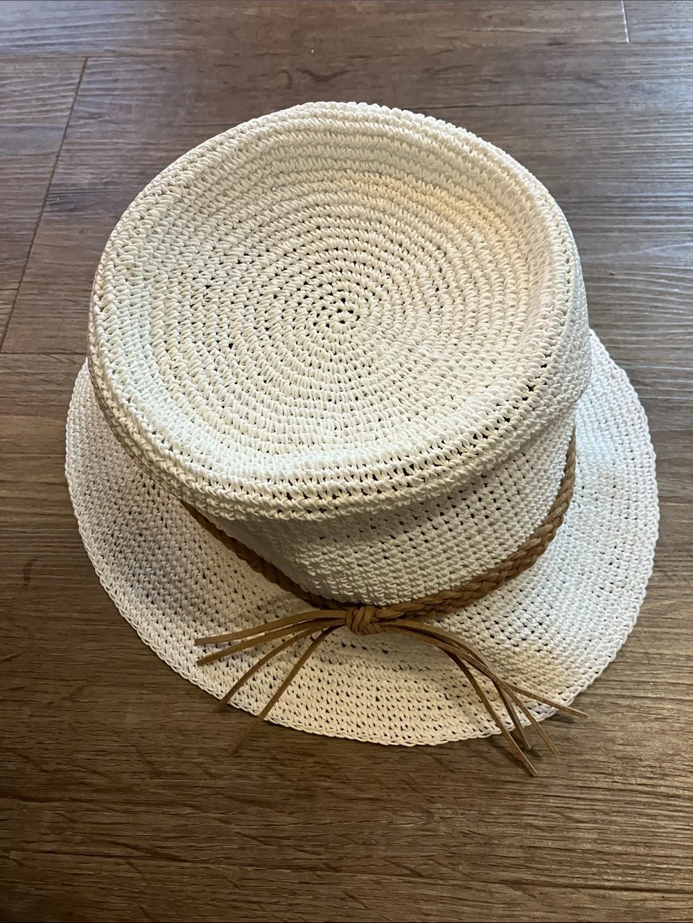 Talbots White Straw Hat with Brown Band